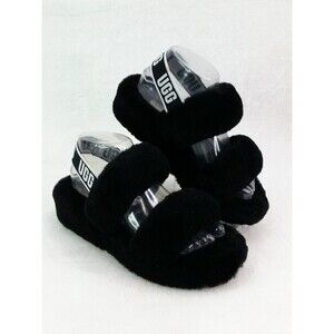 Women's Shoes Ugg Oh Yeah Slides Sheepskin Slipper Sandals 1107953 Black Size 7